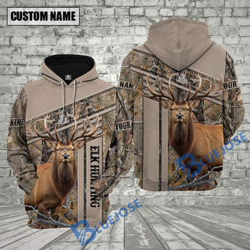 BlueJose Elk Hunting Light Leather Pattern Custom Name Shirt 3D All Over Printed Clothes