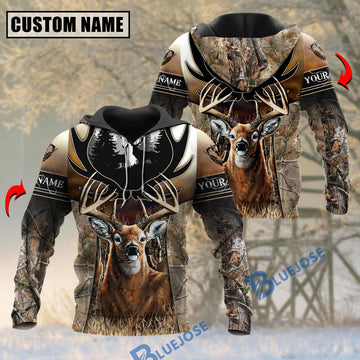 BlueJose Deer Hunting Grass Brown Camouflage Pattern Custom Name Shirt 3D All Over Printed Clothes