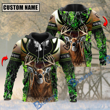 BlueJose Deer Hunting Green Camouflage Pattern Custom Name Shirt 3D All Over Printed Clothes