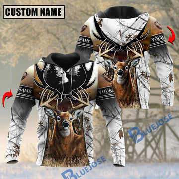 BlueJose Deer Hunting White Camouflage Pattern Custom Name Shirt 3D All Over Printed Clothes