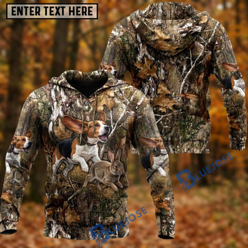 BlueJose Beagle Rabbit Hunting In Pursuit Of The Hare Camo Forest Personalized Name 3D Hoodie