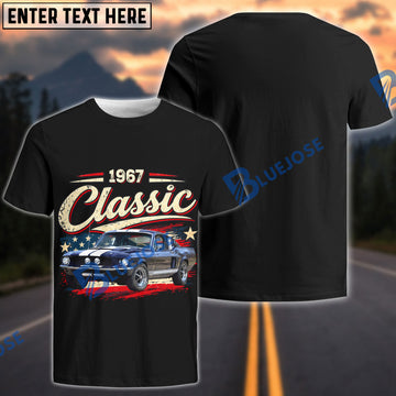 BlueJose Personalized Car 1967 Classic Mustang Shelby GT500 - American Flag Muscle Car T-Shirt  (5 colors)