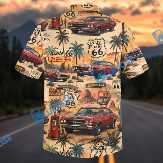 Bluejose Personalized Car Route 66 Classic Chevelle SS Hawaiian Shirt
