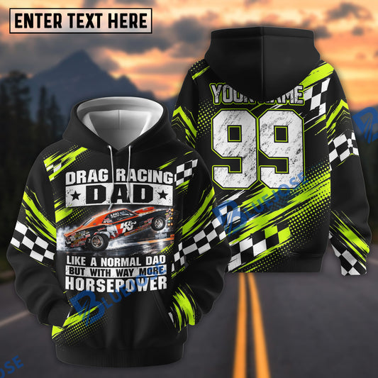 BlueJose Drag Racing Dad Like A Normal Dad 3D Hoodie – Custom Name & Number (6 colors)
