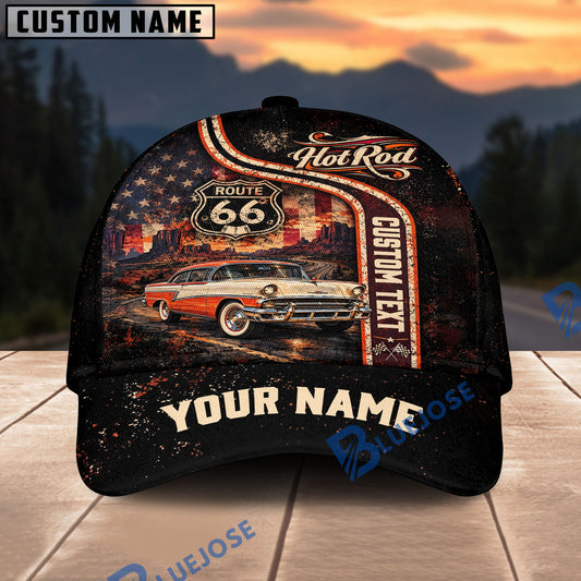 BlueJose Vintage Hot Rod Route 66 Custom Car & Name 3D Cap