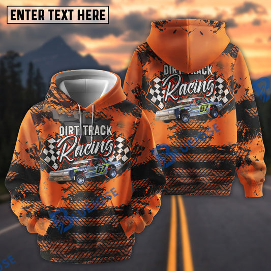 BlueJose Personalized Car Dirt Track Racing Modified Race Car Orange Black Tire Tracks 3D Hoodie