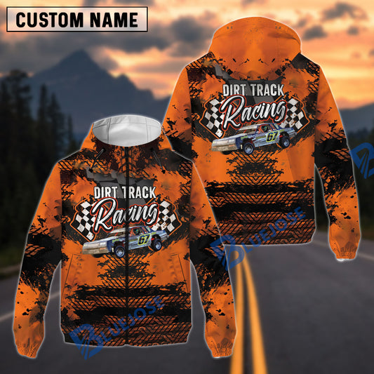 BlueJose Personalized Car Dirt Track Racing Modified Race Car Orange Black Tire Tracks 3D Hoodie