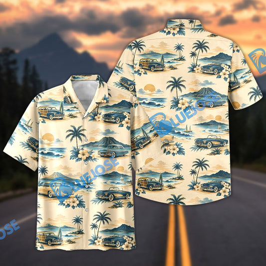 BlueJose Personalized Vintage Classic Car Tropical Beach Hawaiian Shirt