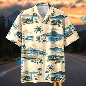 Bluejose Personalized Vintage Classic Car Tropical Beach Hawaiian Shirt