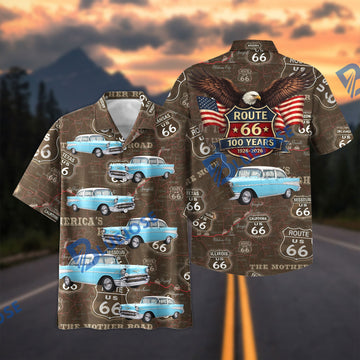 Bluejose Personalized Car Route 66 100 Years Anniversary American Eagle Vintage Car Hawaiian Shirt