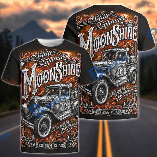 BlueJose Lightning Moonshine American Classic Hot Rod 3D T-Shirt (4 Colors)