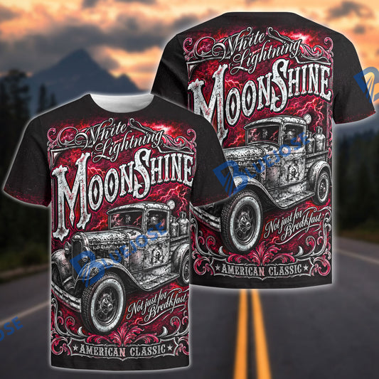 BlueJose Lightning Moonshine American Classic Hot Rod 3D T-Shirt (4 Colors)