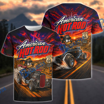 BlueJose American Hot Rod Route 66 Vintage Racing 3D T-Shirt