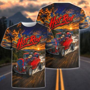 BlueJose Vintage Hot Rod Sunset Racing 3D T-Shirt