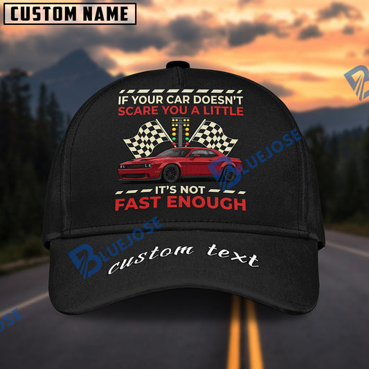 BlueJose If Your Car Doesn't Scare You a Little Custom Text Cap – Dodge Challenger Baseball Hat