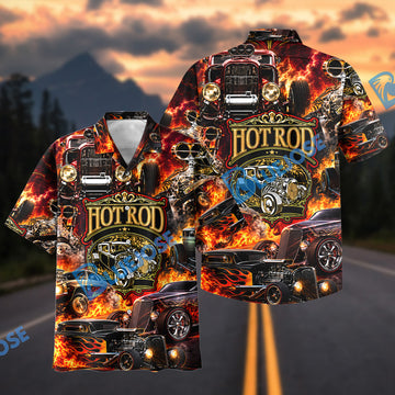 BlueJose Hot Rod Fire Flame Hawaiian Shirt
