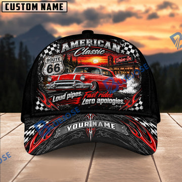BlueJose Personalized Car American Classic Custom Name Cap – Route 66 Drive-In Classic Car Baseball Hat