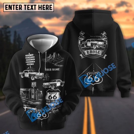 Bluejose Personalized Route 66 100 Years Classic Car Hoodie