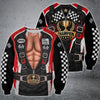 BlueJose Racing Champion Faux Leather Vest & Abs Illusion 3D T-Shirt – Zip-Up Racer Costume All-Over Print Hoodie