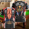 BlueJose Racing Champion Faux Leather Vest & Abs Illusion 3D T-Shirt – Zip-Up Racer Costume All-Over Print Hoodie
