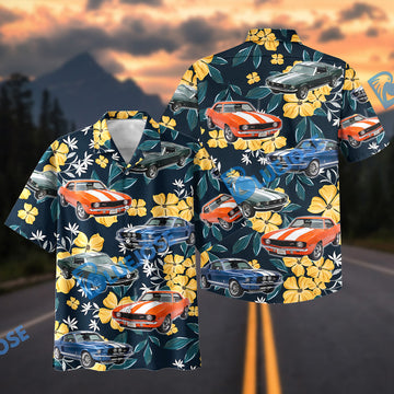 BlueJose Personalized Classic Muscle Car Yellow Floral Tropical Hawaiian Shirt