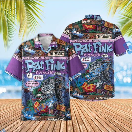 BlueJose Rat Fink Comix Toxic Boiz Junkyard Hawaiian Shirt
