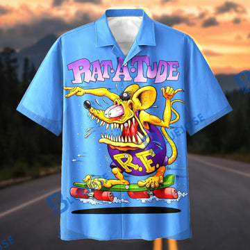BlueJose Rat Fink Hawaiian Shirt - Wild Speed Freak Graphics, Bold Vintage Car Culture