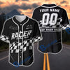 BlueJose Custom Racing Team Baseball Jersey – Personalized Racer Checkered Flag Motorsport Jersey
