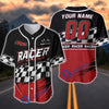 BlueJose Custom Racing Team Baseball Jersey – Personalized Racer Checkered Flag Motorsport Jersey