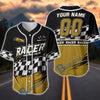 BlueJose Custom Racing Team Baseball Jersey – Personalized Racer Checkered Flag Motorsport Jersey