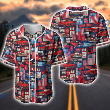 BlueJose Vintage Route 66 American Muscle Car Garage Baseball Jersey