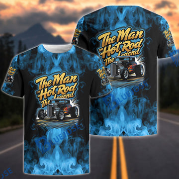 BlueJose The Man, The Hot Rod, The Legend Blue Flame Classic Car 3D T-Shirt