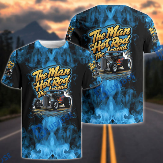 BlueJose The Man, The Hot Rod, The Legend Blue Flame Classic Car 3D T-Shirt