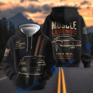 BlueJose Muscle Legends “Built in the 60s, Loved Forever” American Classic Muscle Car Hoodie