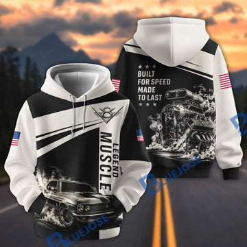BlueJose Personalized Car Legend Muscle Car V8 Graphic Pullover Hoodie