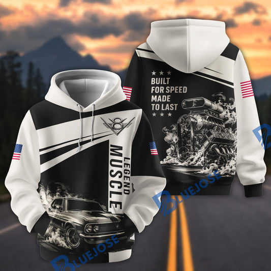 BlueJose Personalized Car Legend Muscle Car V8 Graphic Pullover Hoodie