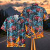 BlueJose Personalized Car Blue Flame Red Hot Rod Classic Car Hawaiian Shirt