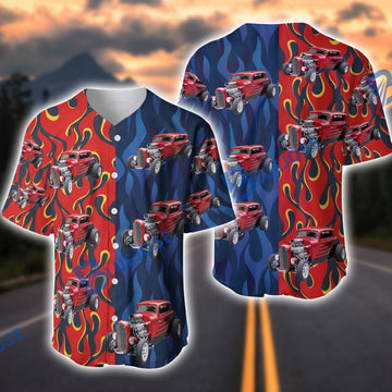 BlueJose Personalized Car Hot Rod Flames All Over Print Baseball Jersey