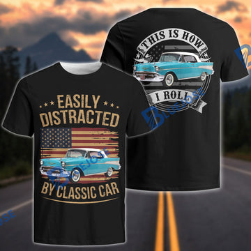 BlueJose Personalized Car Easily Distracted By Classic Car T-Shirt