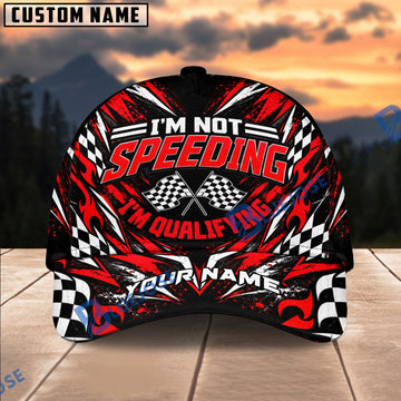BlueJose Personalized I'm Not Speeding I'm Qualifying Racing Checkered Flag 3D Cap (6 colors)