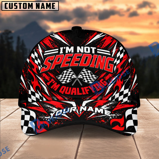 BlueJose Personalized I'm Not Speeding I'm Qualifying Racing Checkered Flag 3D Cap (6 colors)