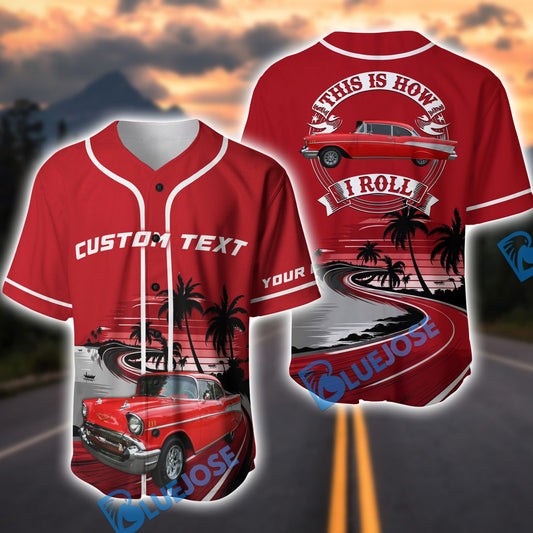 BlueJose Personalized Classic Car Tropical Sunset Baseball Jersey