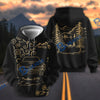 BlueJose Personalized Name 3D Hoodie – Gold Line Art Mountain Forest All-Over Print Hoodie