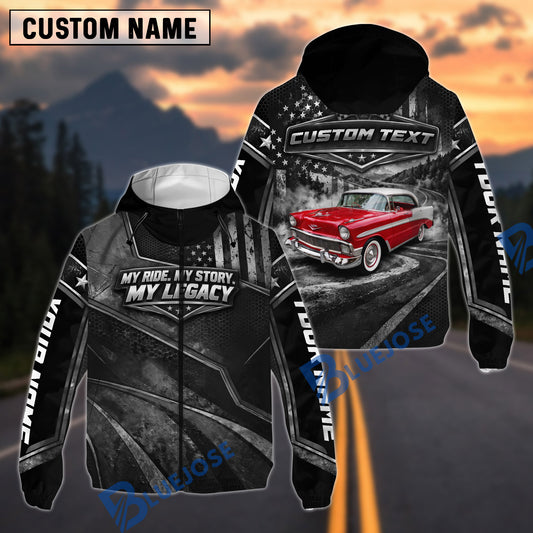 BlueJose "My Ride, My Story, My Legacy" Personalized Car & Custom Name Black Windbreaker Jacket