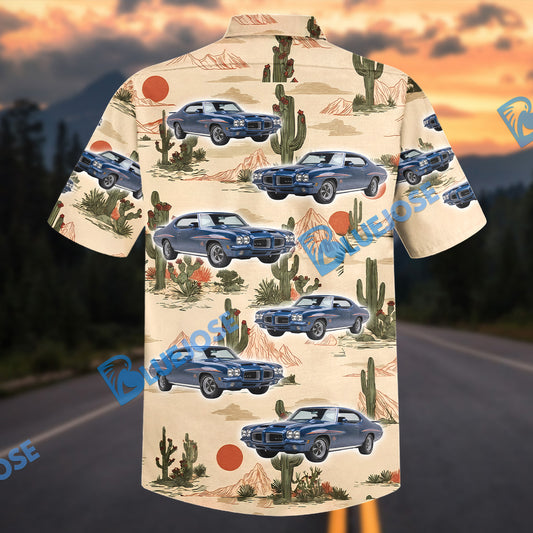 Bluejose Personalized Classic Blue Muscle Car Desert Cactus Landscape Hawaiian Shirt