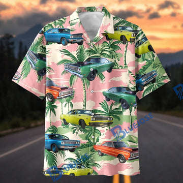 BlueJose Personalized Car Pink Palm Paradise Classic Muscle Cars Hawaiian Shirt