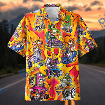 BlueJose Wild Hot Rod Monsters Flame Hawaiian Shirt