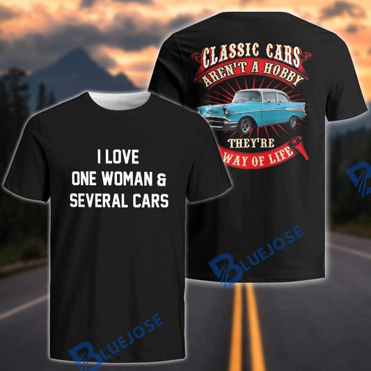 BlueJose Custom Car Photo Personalized Car I Love One Woman & Several Cars T-Shirt – Classic Cars Aren't a Hobby Tee