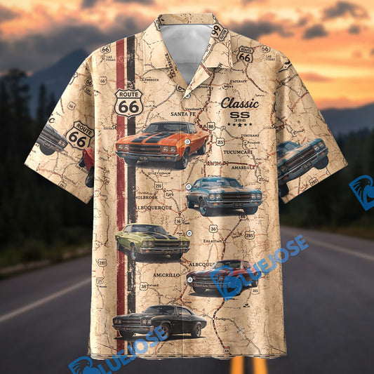 Bluejose Personalized Classic Chevy Chevelle SS Route 66 All-Over Print Hawaiian Shirt