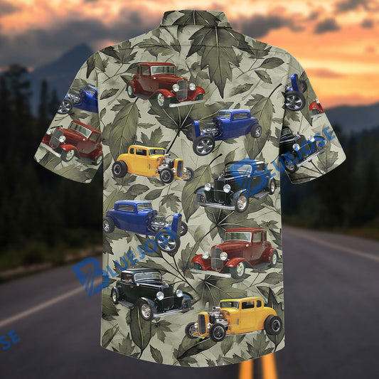 BlueJose Custom Photo Vintage Hot Rod Hawaiian Shirt – Classic American Car Aloha Shirt